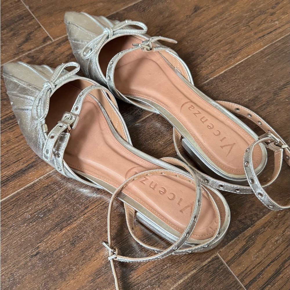 Vicenza Silver Ankle Strap Flats - Picture 7 of 7